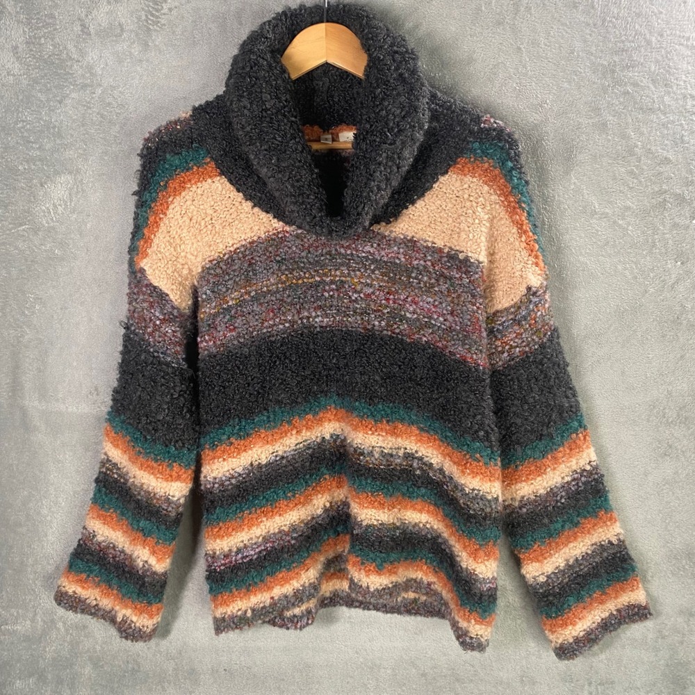 Moth Anthropologie Striped Cowl Neck Sweater Medium Mohair Wool Blend Earthy - Picture 2 of 6